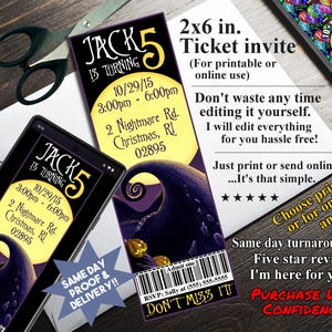 THE NIGHTMARE BEFORE Weihnachten inspiriert Ticket-Einladung, printable einladen oder online-Nutzung, böse coole Einladung!!!