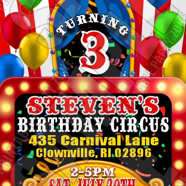 BIRTHDAY CIRCUS CARNIVAL Ticket Invitation - Printable Invite or Online Use - Colorful And Fun Kids Party!!!