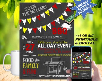 FAMILY REUNION CHALKBOARD Barbecue Invitation, Printable Invite or Online Use, Cookout or Gathering!
