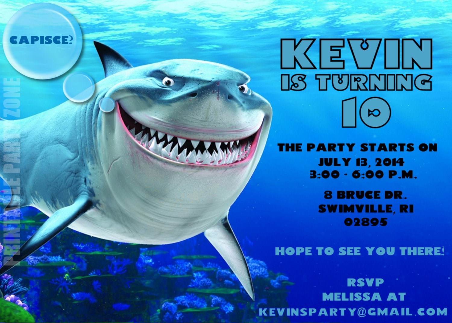 CARTOON SHARK Kids Invitation-printable Invite Emailable - Etsy