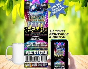 DISCO PARTY Ticket-Einladung, DIY druckbare oder online-Nutzung, angesagte 70er Jahre, Disco-Fieber!!!