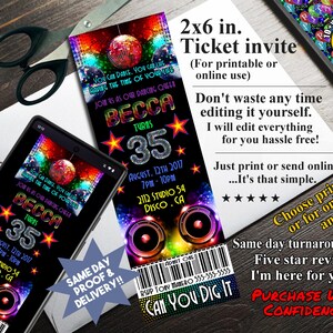 Billet d'INVITATION À UNE FÊTE DES ANNÉES 70 - Imprimable à faire soi-même ou à utiliser en ligne - Danse disco !!!