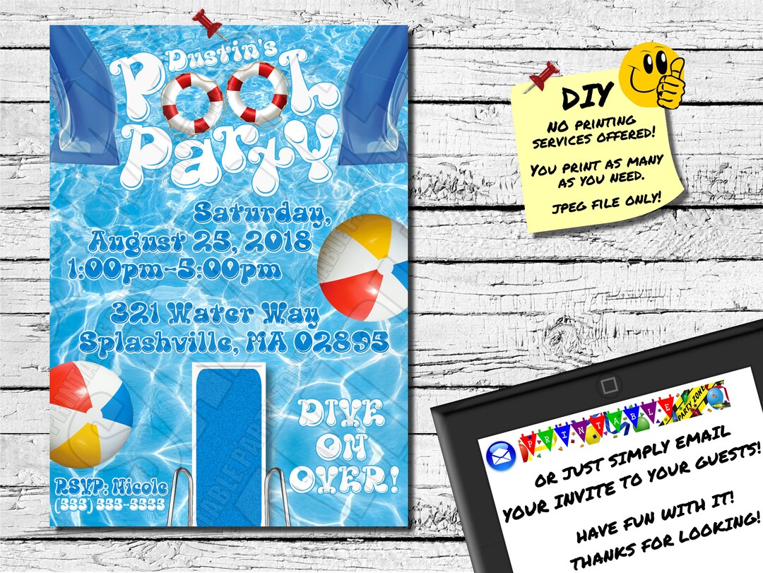 POOL PARTY Customizable Invitation, Diy Printable Invite, Emailable ...