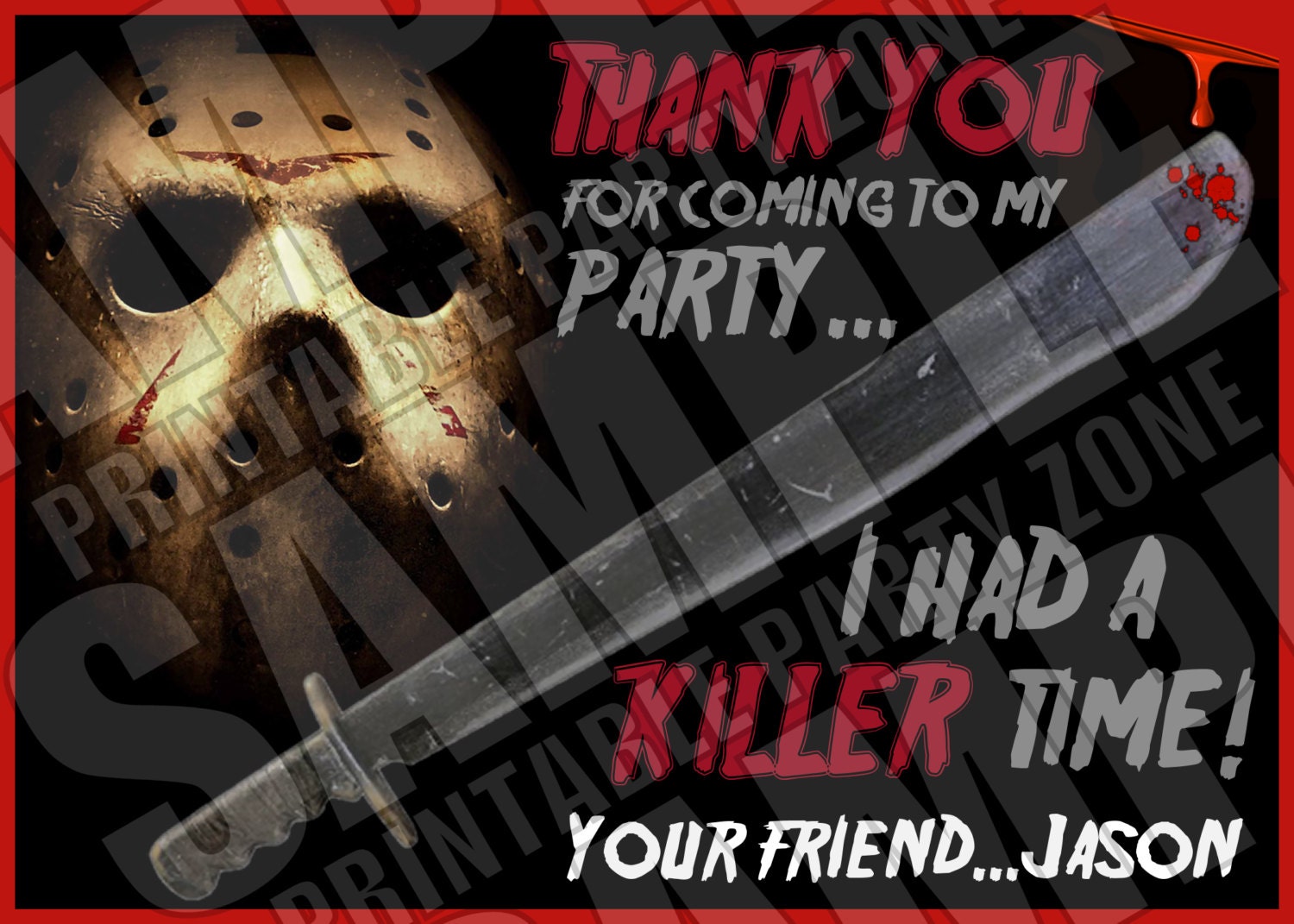 HOCKEY MASK Killerthank You Card. Printable or Emailable Card Etsy