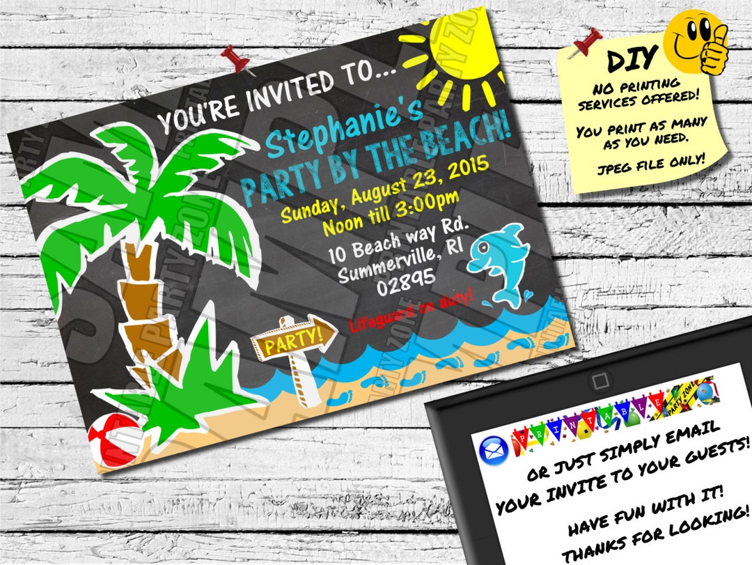 BEACH PARTY CHALKBOARD Invitation, Printable Invite, Emailable Invite ...