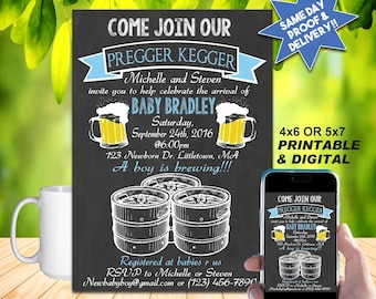 BABY SHOWER Pregger Kegger chalkboard Invitation, DIY Printable Invite or Online Use, Choose Boy or Girl Color!!!