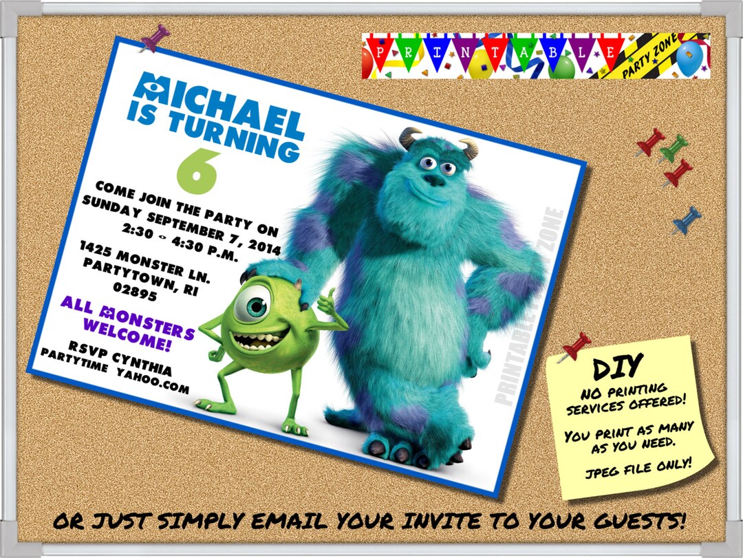 MONSTERS INC INVITATION Printable Invite. Emailable Invite - Etsy