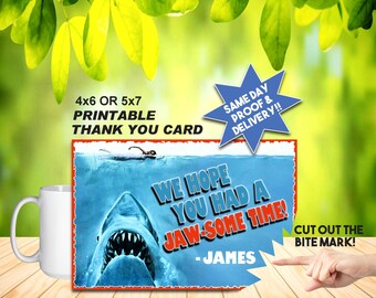 SHARK THANK YOU Card, Printable Card, Customizable text, Cut Out Bite Mark, Keepsake, Wicked Cool!!!