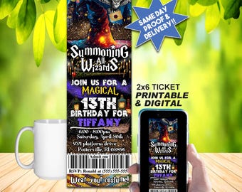 WIZARD TICKET INVITATION, Printable or Online Use, Magical Birthday Invite!!!