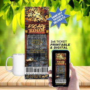 ESCAPE ROOM BIRTHDAY Ticket Invitation, Printable Invite or Online Use, Fun Night Out!!!