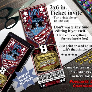 WRESTLING TICKET Style Einladung, printable oder Online-Nutzung einladen, benutzerdefinierte personalisierte, Wicked Super!!!