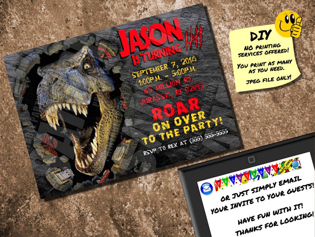 JURASSIC PARK INSPIRED Printable Birthday Invite. Emailable - Etsy