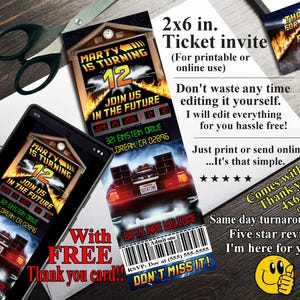 BACK To The FUTURE, 80's geïnspireerde ticketuitnodiging en GRATIS bedankkaart, afdrukbaar of online, op maat gepersonaliseerd, Wicked Awesome!!!