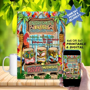 LUAU GRADUATION TIKI Party Invitation, Diy Printable Invite or Online Use, Awesome For A Graduation Or Tiki Party!!!