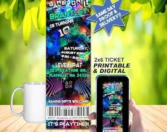 GAMING TICKET Invitation, Printable or Online Use Invite, Custom Personalized, Wicked Awesome!!!