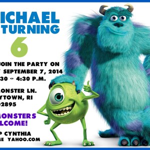 MONSTERS INC INVITATION Printable Invite. Emailable Invite - Etsy