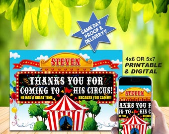 CIRCUS CARNIVAL BIRTHDAY, Thank You Card , Printable or Online Use, Kids Keepsake!!!