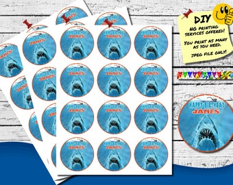 SHARK BIRTHDAY Cupcake Toppers, Personalized Name! Printable File. (Check my shop for matching invite!!!)