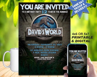 JURASSIC PARK INSPIRED Printable Birthday Invite, printable or Online Use, Cool Dinosaur Invitation!!!