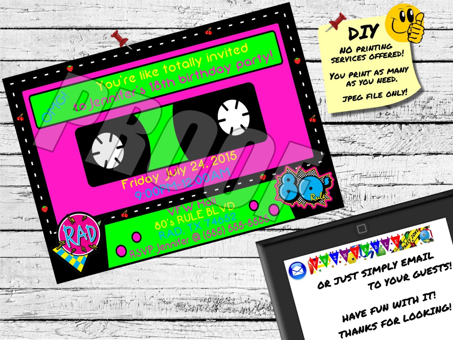 80 S Cassette Tape Invitation Emailable Invite Evite Etsy