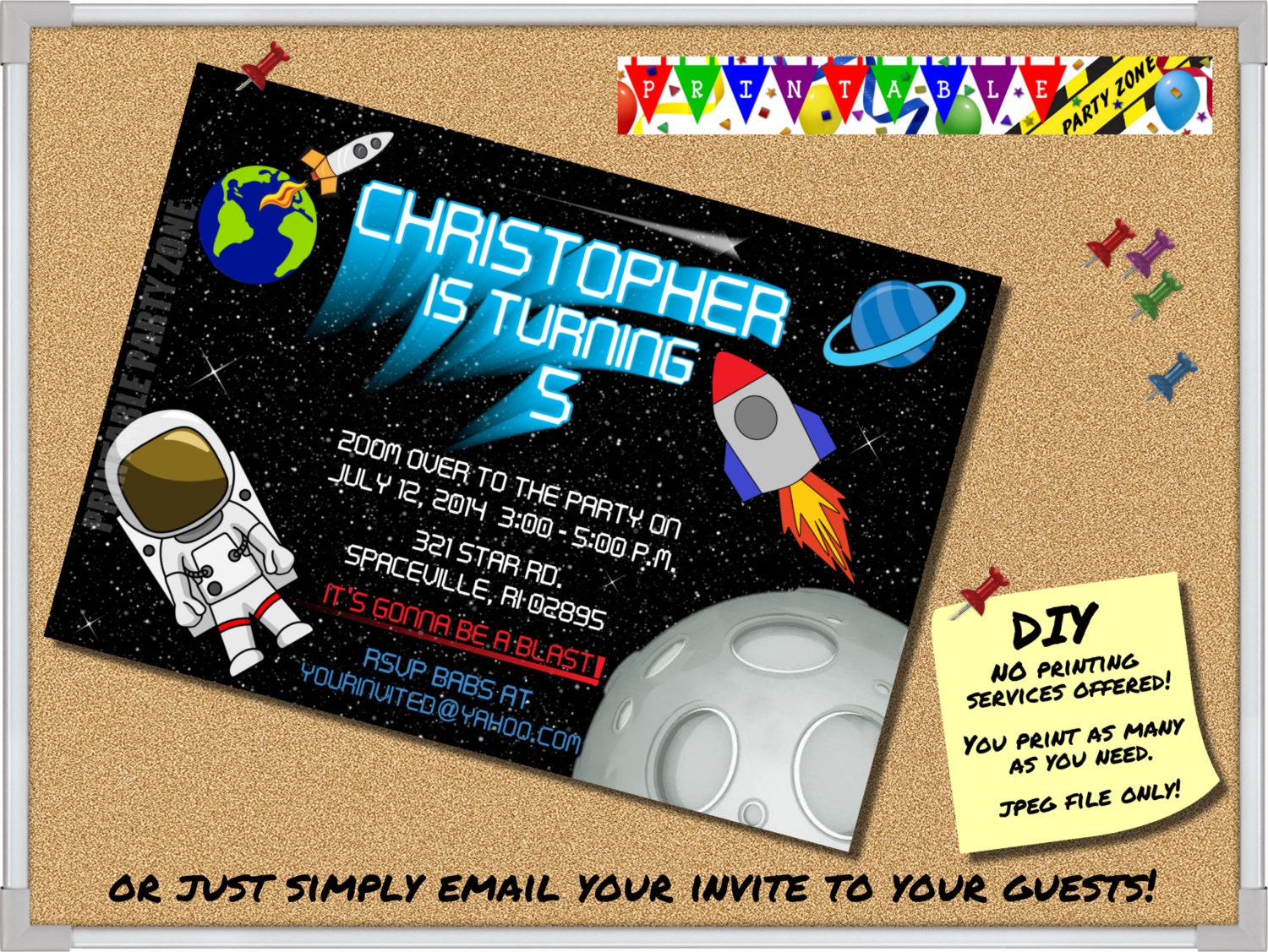 OUTER SPACE INVITATION Printable Invite. Emailable Invite. - Etsy