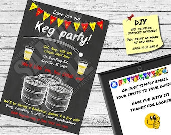 KEG PARTY CHALKBOARD Invitation, Bbq, Printable Invite, Emailable Invite (Evite)