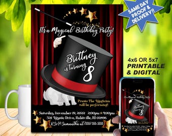 Magic Birthday Invitation - Printable Invitation or Online Use - Cute Magician Invite!!!