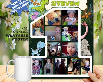 FIRST BIRTHDAY, 12 Month Collage Poster, Have Your 12 Photos Added, Number One (16x20 or 11x14 sizes) DIY Printing, Very Cute Milestone!