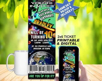 ALIEN BIRTHDAY PARTY Ticket Invitation, Printable Invite or Online Use, Out Of This World!!!