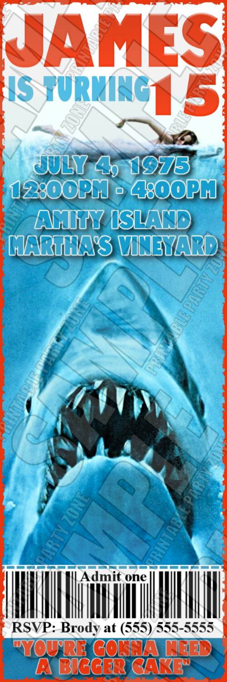 SHARK INVITE Printable Birthday Ticket. Emailable Invite - Etsy