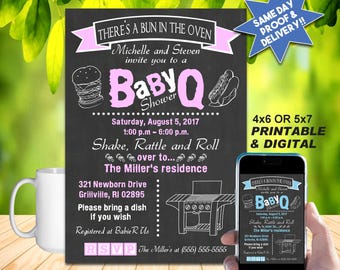 BABY SHOWER BBQ Chalkboard Invitation - Diy Printable Invite or Online Use - Choose Neutral Red or Boy/Girl Color!!!