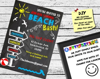 BEACH PARTY CHALKBOARD Invitation, Printable Invite, Emailable Invite (Evite)