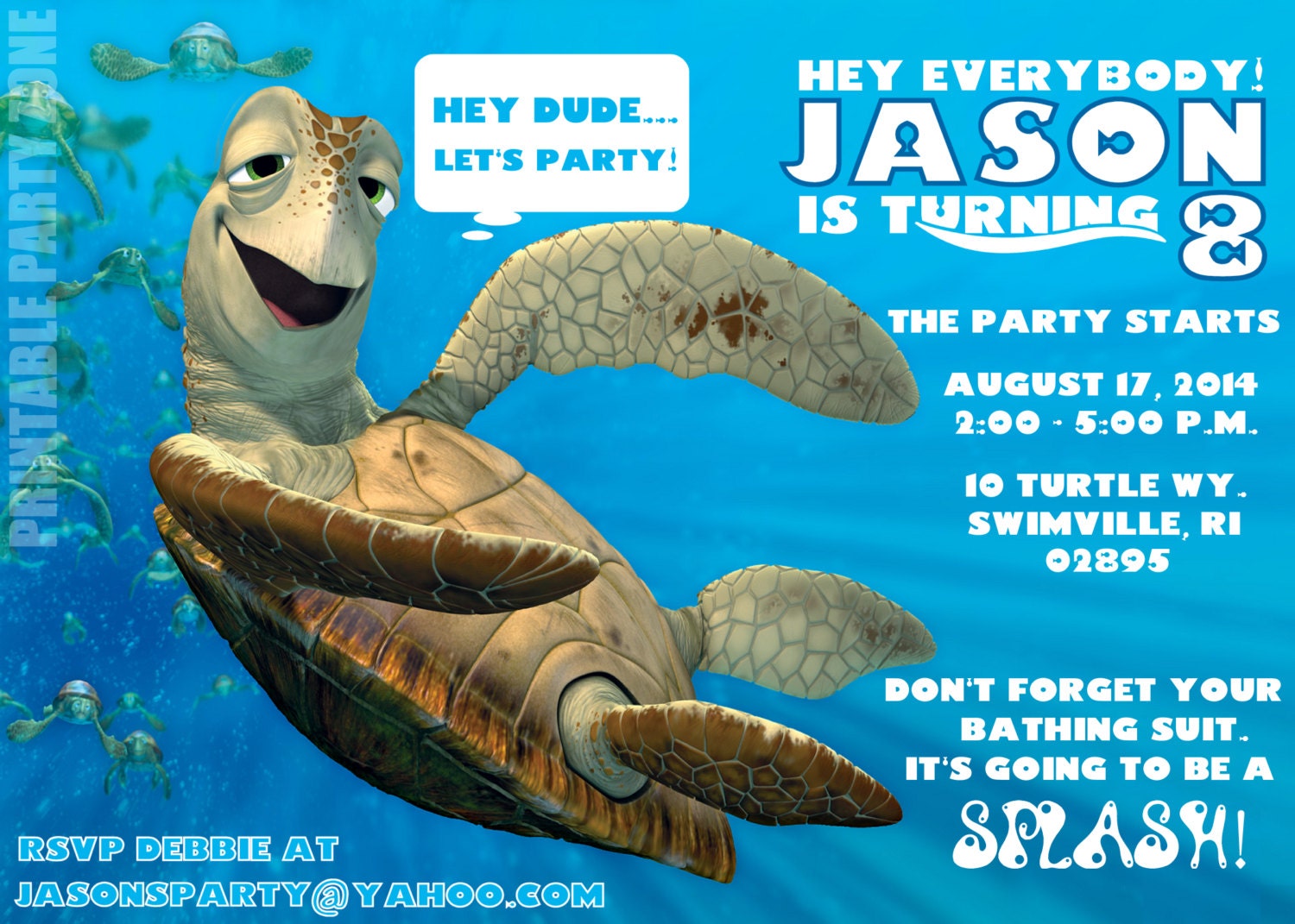 FINDING TURTLE Invitation-printable Invite Emailable Invite | Etsy