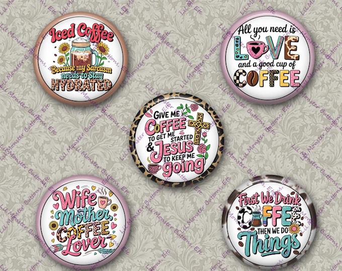 Set of 5 Buttons - Coffee - Please Read Description