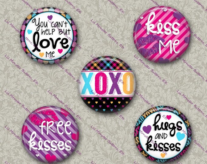 Set of 5 Buttons - Hugs and Kisses - Please Read Description