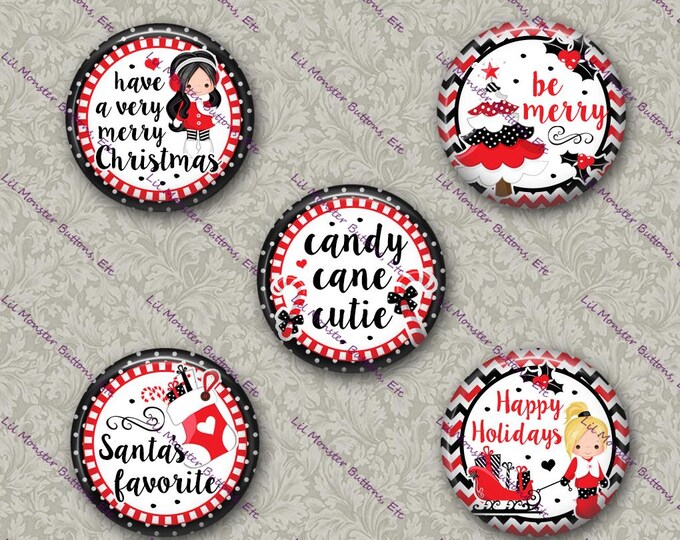 Set of 5 Buttons - Candy Cane Cutie - PLEASE READ DESCRIPTION