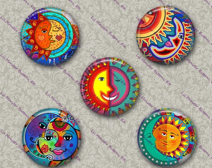 Set of 5 Buttons - Sun & Moon - Please Read Description