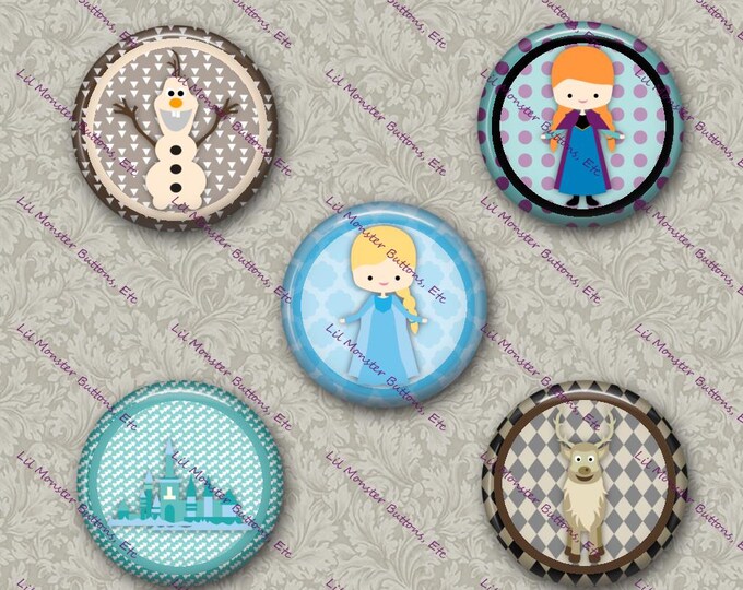 Set of 5 Buttons - Frozen Inspired 1- PLEASE READ DESCRIPTION
