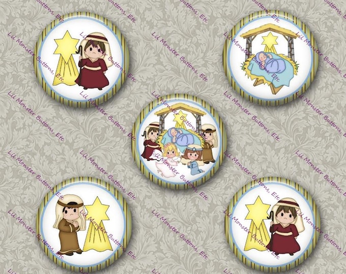 Set of 5 Buttons - Away in a Manger3- PLEASE READ DESCRIPTION