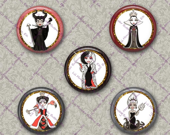 Set of 5 Buttons - Villains Inspired1- PLEASE READ DESCRIPTION
