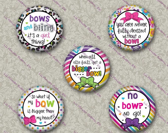 Set of 5 Buttons - Bows and Bling - Please Read Description