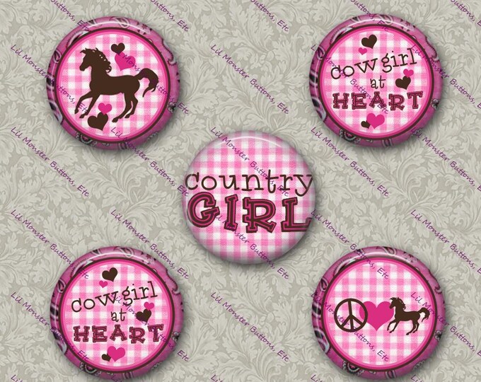 Set of 5 Buttons - Cowgirl 3- PLEASE READ DESCRIPTION