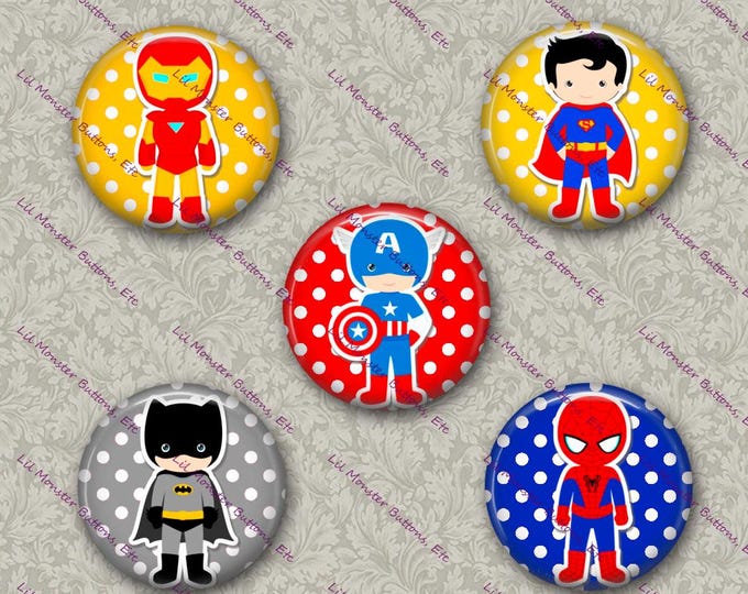 Set of 5 Buttons - Superheroes 2- Please Read Description