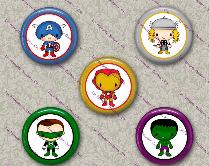 Set of 5 Buttons - Comic Heroes - PLEASE READ DESCRIPTION