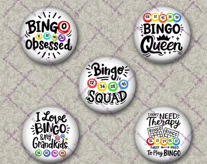 Set of 5 Buttons -Bingo2- Please Read Description