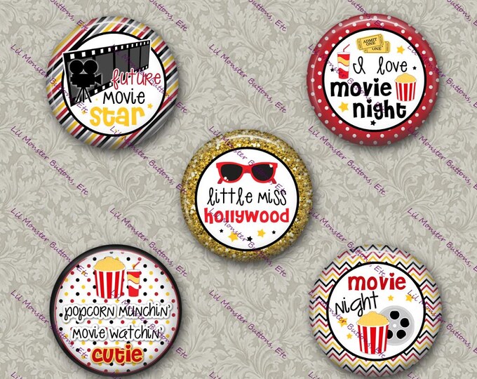 Set of 5 Buttons - Movie Night -  Please Read Description