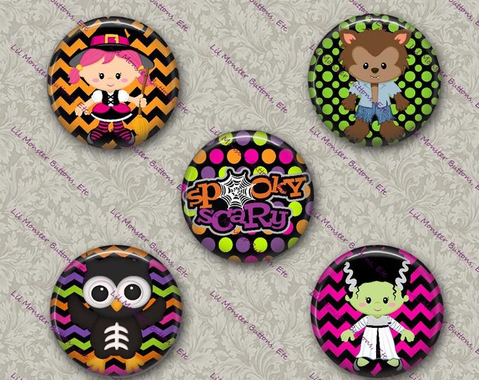Set of 5 Buttons - Halloween Party 3- PLEASE READ DESCRIPTION
