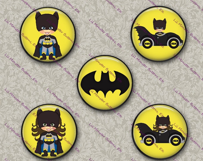 Set of 5 Buttons - Batman/Batgirl Inspired- PLEASE READ DESCRIPTION