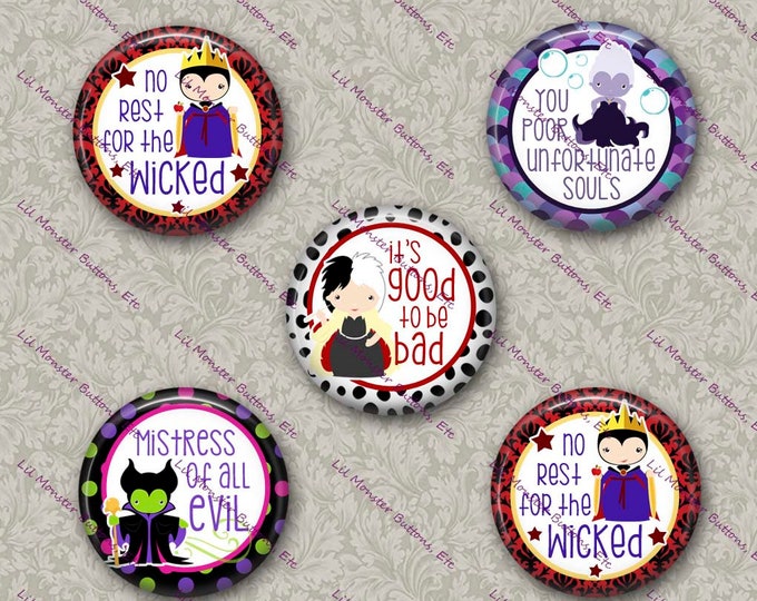 Set of 5 Buttons - Disney Villains Inspired- PLEASE READ DESCRIPTION