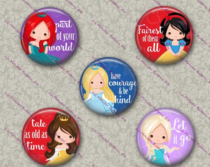 Set of 5 Buttons - Disney Princess Inspired - Please Read Description